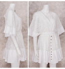 the MINI BOHO - Lace Tunic Sexy Deep V-Neck Button Bikini Cover-Ups Summer Sexy Ruffles Long Sleeves Mini Dresses