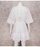 the MINI BOHO - Lace Tunic Sexy Deep V-Neck Button Bikini Cover-Ups Summer Sexy Ruffles Long Sleeves Mini Dresses