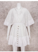 the MINI BOHO - Lace Tunic Sexy Deep V-Neck Button Bikini Cover-Ups Summer Sexy Ruffles Long Sleeves Mini Dresses