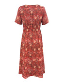 the BURNT OFFERING BOHO - Women's Bohemian Floral Print V-Neck Maxi Dress - Lightweight Polyester-Spandex Blend, Short Sleeve A-Line Dress with Relaxed Fit & Machine Washable for Vacation, Casual Outings, Beach Trips, Beach Dresses