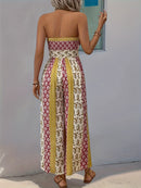 the BANDEAU BOHO - Summer High Waist Tie Wide Leg Pants Range Patchwork Style Casual Wide Leg Long Pants