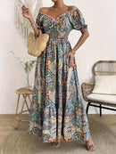 the VINTAGE PAISLEY BOHO - Plus Size Paisley Print Off Shoulder Dress, Elegant V-Neck Short Sleeve Dress for Spring & Summer, Women's Plus Size Clothing