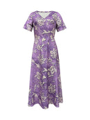 the LAVENDER FIELDS - Bohemian Folk Digital Print Short-Sleeve Linen Dress