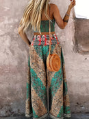 the COACHELLA BOHO - Printed Suspender Elastic Waist Skirt and Wide Leg Pants Two-Piece Set