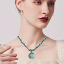 the TURQUOISE MOON - Women Lady Retro Vintage Bohemian Style Twist Woven Rope Chain Turquoise Rhinestone Pendant Collar Necklace Fashion Jewelry