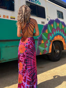 the GROOVY BOHO - Women Summer Casual Long Dress Tie-Dye Print U-Neck Sleeveless Dress Fashion Cross Backless Dress