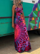 the GROOVY BOHO - Women Summer Casual Long Dress Tie-Dye Print U-Neck Sleeveless Dress Fashion Cross Backless Dress
