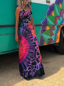 the GROOVY BOHO - Women Summer Casual Long Dress Tie-Dye Print U-Neck Sleeveless Dress Fashion Cross Backless Dress