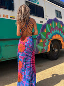 the GROOVY BOHO - Women Summer Casual Long Dress Tie-Dye Print U-Neck Sleeveless Dress Fashion Cross Backless Dress