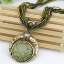 the NATURE WITCH - 2pcs Women's Bohemian Style Necklace Hand-Woven Rice Bead Necklace, Bohemian Style, Round Jewel Pendant Retro Style, Green Beaded, Casual Clothing And Gift Accessories, Gift Accessories | Bohemian Style | Alloy Jewel Pendant