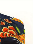 the ROYAL BOHO - Floral Print Vacation Pants Set, Tie Backless Crop Halter Top & Wide Leg Knotted Front Pants Outfits, Women's Clothing