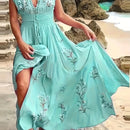 the TRANQUILITY BOHO - V-Neck French Beach Bohemian Print Dress