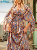 the ANGELIC COWGIRL - Paisley Print V-Neck Dress, Casual Long Sleeve Dress for Spring/Fall