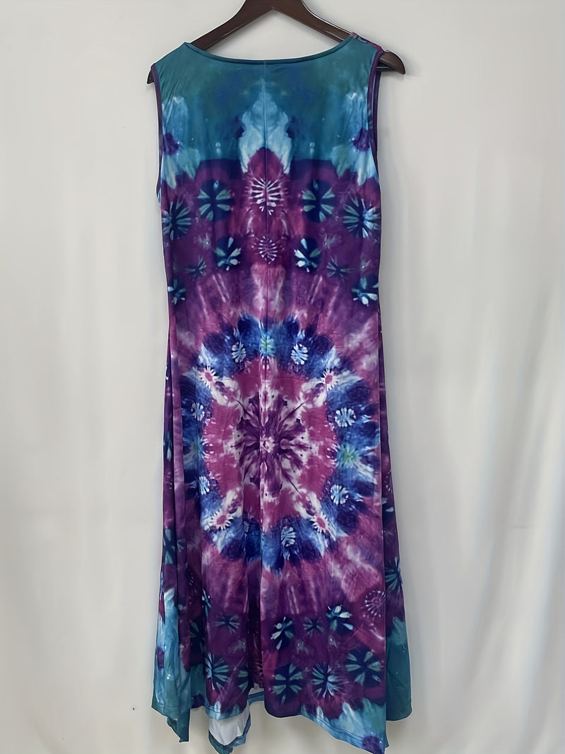 the HAPPY HIPPIE BOHO - Boho Abstract Print Tank Dress, Vintage Sleeveless Dress for Spring & Summer