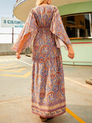 the ANGELIC COWGIRL - Paisley Print V-Neck Dress, Casual Long Sleeve Dress for Spring/Fall