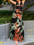 the TIE-DYE TIE-UP BOHO - Tie Dye Print Crisscross Lace Up Maxi Dress, Elegant Sleeveless Tank Dress for Spring & Summer, Women's Clothing