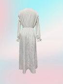 the BOHO WEDDING - Elegant Bohemian Vintage Lace-Trim High-Waist A-Line Maxi Dress for Women - Long Sleeve, V-Neck, Lightweight Polyester, Perfect for Spring & Fall