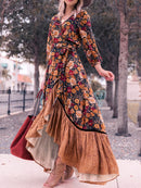 the WESTERN ROSE - Women's V-Neck Floral Print Long Sleeve Ruffle Hem Wrap Dress, 100% Polyester Casual Style for All Seasons