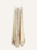 the MAIDEN BOHO - Women's Floral Print Sleeveless Maxi Dress, Casual Polyester Spaghetti Strap Loose Fit Long Dress with Asymmetrical Hem for All Seasons