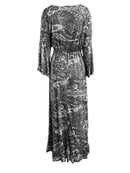the PAISLEY PRINCESS - Boho Chic Floral Print V-Neck Maxi Dress with Bell Sleeves - High Waist, Long Length, Ruffled Hem, Lightweight Polyester Blend for Women - Perfect for Spring/Summer Casual Wear, Cute Dress