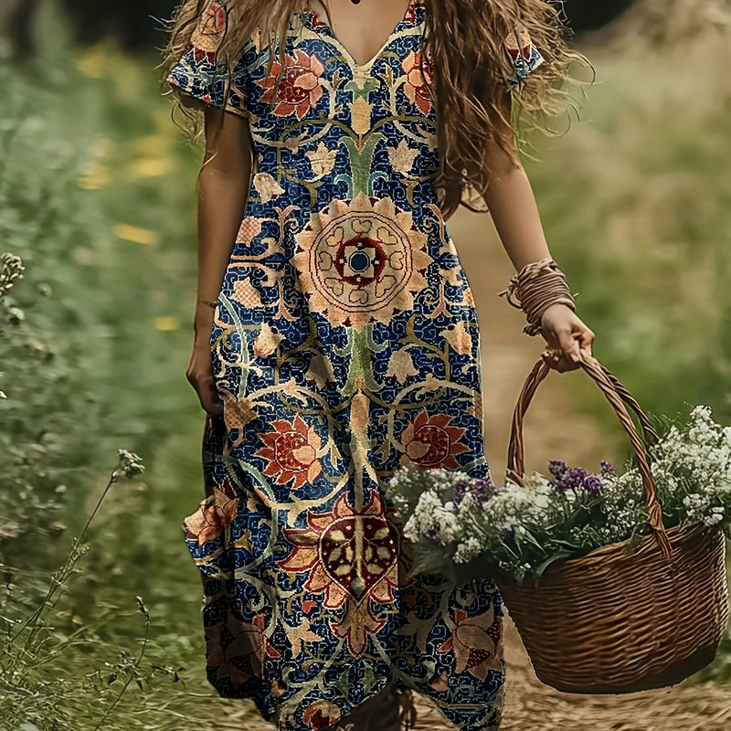 sachin and babi light blue dress Floral Chiffon Dresses: Womens V Neck Bohemian Style... From Xiongstore,  $34.18 In Bulk