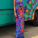 the GROOVY BOHO - Women Summer Casual Long Dress Tie-Dye Print U-Neck Sleeveless Dress Fashion Cross Backless Dress