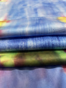 the BLUE AURA BOHO - Vibrant Tie-Dye Print V-Neck Maxi Dress for Women - Casual Short Sleeve Summer Beach Dress in Blues, Purples & Yellows, Autumn Attire | V-Neck Flowy Dress | Stretchable Fabric, Beach Clothes