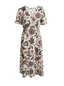 the BROWN PRAIRIE BOHO - Casual V-Neck Short Sleeve Polyester Long Dress, Elegant, All-Over Plants Print, No Pockets Dress for Vacation, Outdoor Wear