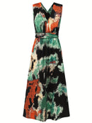 the TIE-DYE TIE-UP BOHO - Tie Dye Print Crisscross Lace Up Maxi Dress, Elegant Sleeveless Tank Dress for Spring & Summer, Women's Clothing