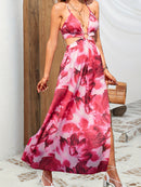 the HAVANA NIGHTS - Floral Print Cut Out Cami Dress, Sexy Split Backless Spaghetti Dress, Women's Clothing