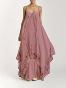 the MAIDEN BOHO - Women's Floral Print Sleeveless Maxi Dress, Casual Polyester Spaghetti Strap Loose Fit Long Dress with Asymmetrical Hem for All Seasons