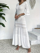 the WHITE SANDS CROCHET - Bohemian Crochet Beach Cover-Up Dress, Solid Color Cover Dress, Women's Swimwear