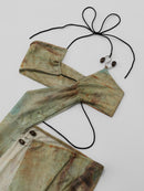 the SURVIVOR BOHO - Women Tie-Dye Print Dress Halter Neck Unique Hollow Cut-Out S-Ring Trim Flowy Long Dresses