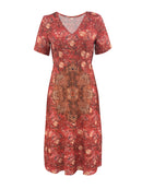 the BURNT OFFERING BOHO - Women's Bohemian Floral Print V-Neck Maxi Dress - Lightweight Polyester-Spandex Blend, Short Sleeve A-Line Dress with Relaxed Fit & Machine Washable for Vacation, Casual Outings, Beach Trips, Beach Dresses