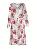 the VINTAGE ROSE - Women's Plus Size Casual Floral Print Maxi Dress with Side Slit - V-Neck, Long Sleeve, Lightweight for Vacation, Spring/Summer/Fall, Casual Summer Wear | Relaxed Fit Dress | Lightweight Fabric, Plus Size Dress