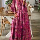 the PAISLEY PRINCESS - Boho Chic Floral Print V-Neck Maxi Dress with Bell Sleeves - High Waist, Long Length, Ruffled Hem, Lightweight Polyester Blend for Women - Perfect for Spring/Summer Casual Wear, Cute Dress