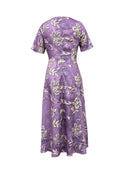the LAVENDER FIELDS - Bohemian Folk Digital Print Short-Sleeve Linen Dress