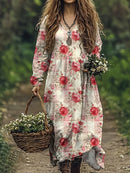 the VINTAGE ROSE - Women's Plus Size Casual Floral Print Maxi Dress with Side Slit - V-Neck, Long Sleeve, Lightweight for Vacation, Spring/Summer/Fall, Casual Summer Wear | Relaxed Fit Dress | Lightweight Fabric, Plus Size Dress