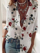 the BOHEMIAN BOUQUET - Bohemian Floral Top, Stylish Button-Up Shirt