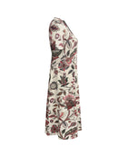 the BROWN PRAIRIE BOHO - Casual V-Neck Short Sleeve Polyester Long Dress, Elegant, All-Over Plants Print, No Pockets Dress for Vacation, Outdoor Wear