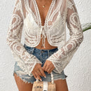 the DELICATE DAMSEL - Boho Cardigan Sexy Knit Shawl Mesh Embroidered Lace Beachwear Cover Up, Swimsuit Cover Up For Beach Seaside Vacation Shopping Outing Music Festival Carnival, Women's Swimwear & Clothing