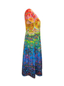 the RAINBOW GEOMETRIC BOHO - Women's Vibrant Floral Print V-Neck Maxi Dress - Short Sleeve, Loose Fit, Perfect for Spring/Summer Vacations, Lightweight Polyester Blend, Casual Style