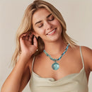 the TURQUOISE MOON - Women Lady Retro Vintage Bohemian Style Twist Woven Rope Chain Turquoise Rhinestone Pendant Collar Necklace Fashion Jewelry