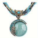 the TURQUOISE MOON - Women Lady Retro Vintage Bohemian Style Twist Woven Rope Chain Turquoise Rhinestone Pendant Collar Necklace Fashion Jewelry