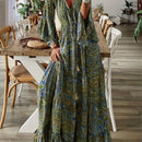the PAISLEY PRINCESS - Boho Chic Floral Print V-Neck Maxi Dress with Bell Sleeves - High Waist, Long Length, Ruffled Hem, Lightweight Polyester Blend for Women - Perfect for Spring/Summer Casual Wear, Cute Dress
