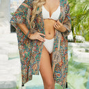 the PAISLEY PALISADE - Women's Vintage Bohemian Style Paisley Patterned Printed Mid-Length Cardigan Bikini Cover-Up Beach Shirt