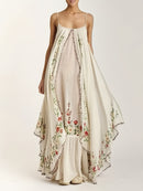 the MAIDEN BOHO - Women's Floral Print Sleeveless Maxi Dress, Casual Polyester Spaghetti Strap Loose Fit Long Dress with Asymmetrical Hem for All Seasons