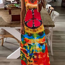 the PEACE BABY BOHO - Women's Tie-Dye V-Neck Dress, Abstract Gradient Color Block, Breathable 3D Print Knit Fabric, All-Season Casual Vacation Style, Slip Dress with A-Line Long Hem