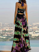 the TIE-DYE TIE-UP BOHO - Tie Dye Print Crisscross Lace Up Maxi Dress, Elegant Sleeveless Tank Dress for Spring & Summer, Women's Clothing