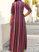 the CARNIVALE BOHO - Women's Striped Shirt-Style Collar Half Sleeve Comfortable Bohemian Maxi Dress